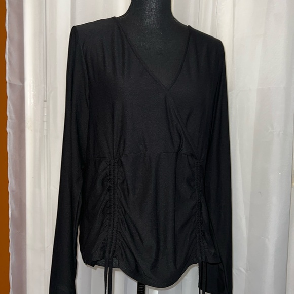 Derek Heart Tops - Derek Heart Womens Long Sleeve V Neck Wrap Ruched Shirt Black size 2X